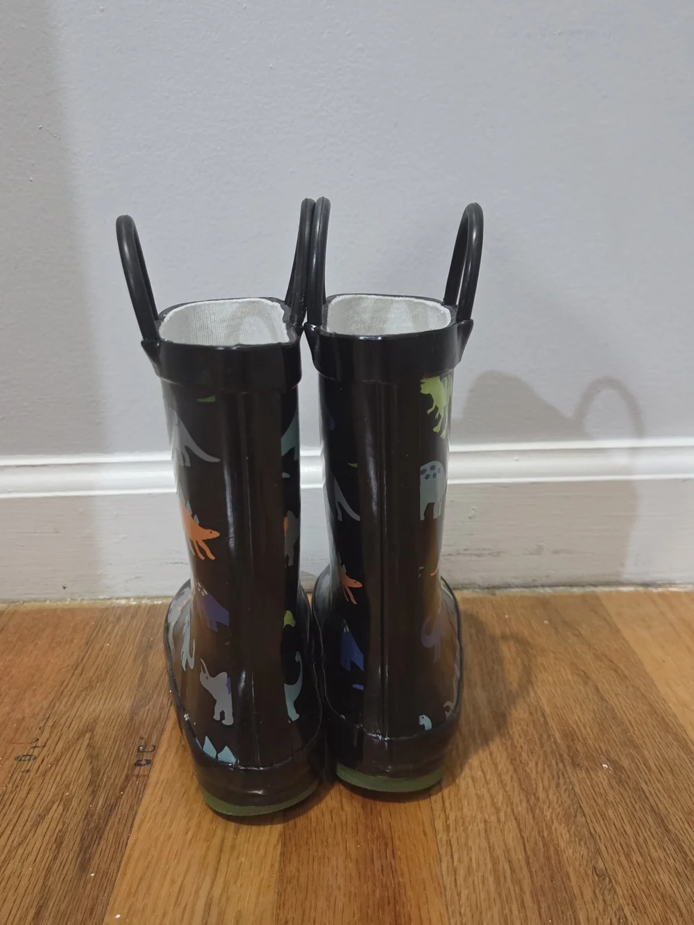 Hudson Baby Kids Boys Black Rain Boots with Multicolored Dinosaur Print 9T